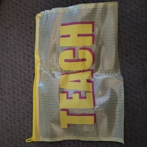 Large "TEACH" Yellow Vinyl Zipper Pouch NWOT